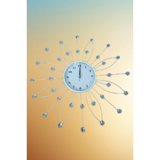 Pazarız Duvar Saati Ferforje Demir Taşlı Dekoratif Beyaz