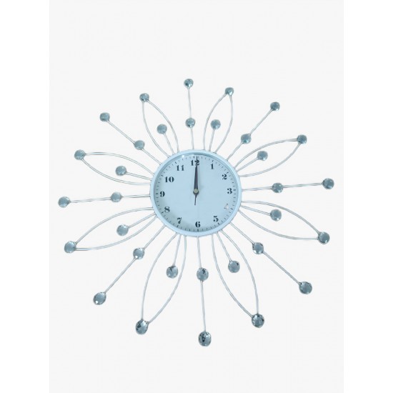 Pazarız Duvar Saati Ferforje Demir Taşlı Dekoratif Beyaz