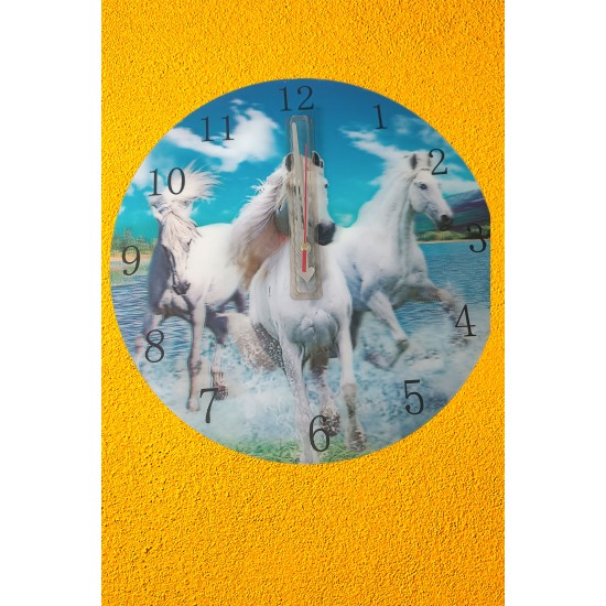 Pazarız Duvar Saati Hologramlı 3 Boyutlu Atlar Dekoratif 36 Cm Çap