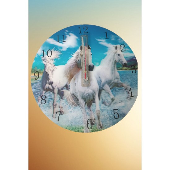 Pazarız Duvar Saati Hologramlı 3 Boyutlu Atlar Dekoratif 36 Cm Çap