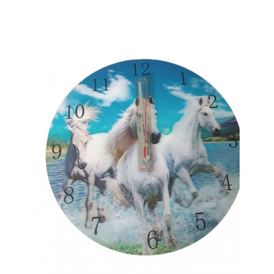 Pazarız Duvar Saati Hologramlı 3 Boyutlu Atlar Dekoratif 36 Cm Çap