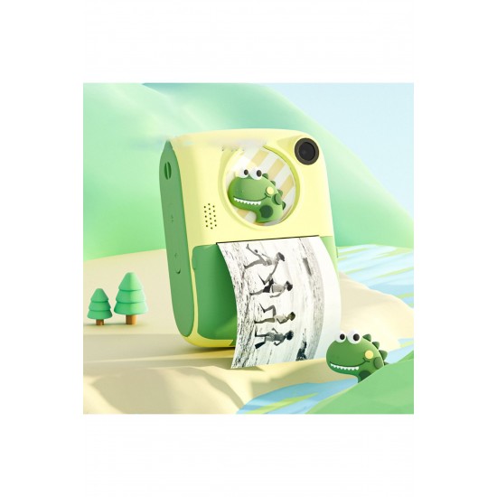 Pazariz Anlık Termal Yazıcılı Dijital Çocuk Kamerası 2.0 İnç HD Instant Photo Printer Camera Yeşil