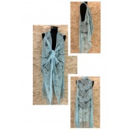 Pembecin Bayan Pareo Dantel Yelek Mayo Bikini Üzeri Yaprak Desenli Püsküllü Plaj Elbise Açık Mavi