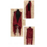 Pembecin Bayan Pareo Dantel Yelek Mayo Bikini Üzeri Yaprak Desenli Püsküllü Plaj Elbise Bordo