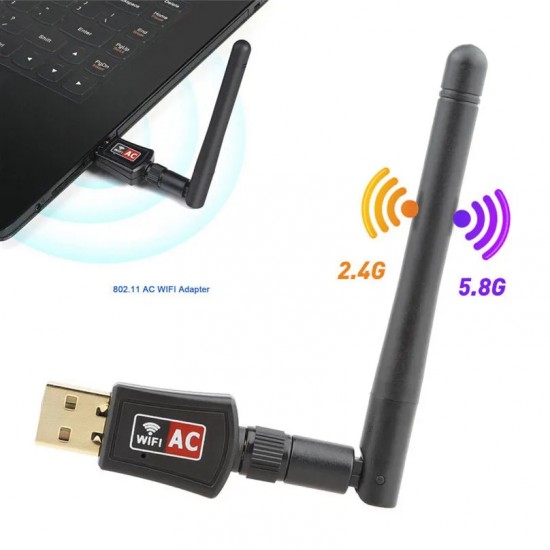 Pazariz Dual Band USB 600 Mbps Adaptör Kablosuz Wifi Alıcı Wireless Adaptör 802.11a/b/g/n/ac