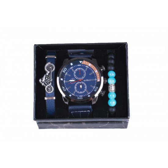 Pazariz Erkek Kol Saati Bileklik 3 Parça Hediye Set
