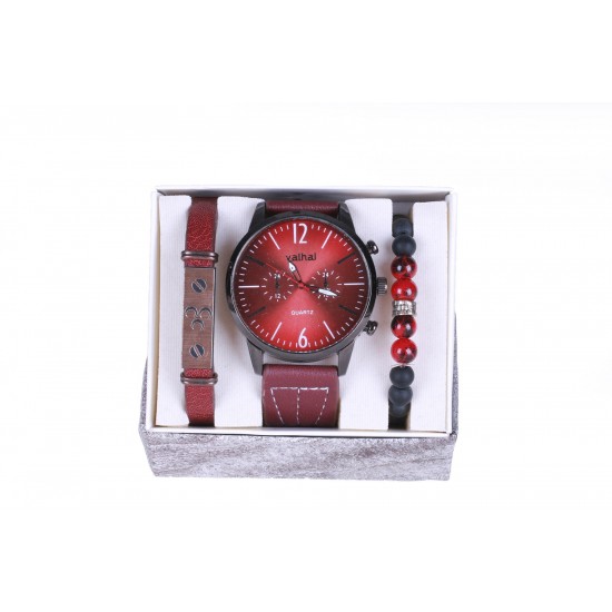 Pazariz Erkek Kol Saati Bileklik 3 Parça Hediye Set