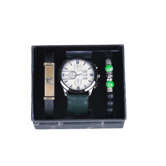 Pazariz Erkek Kol Saati Bileklik 3 Parça Hediye Set
