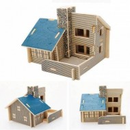 Pazarız 3D Ahşap Puzzle Yapboz Maket Mavi Ev Boyanabilir