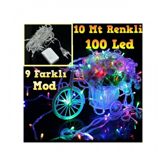 Pazariz 10 mt 100 LED Işık Renkli Noel Yılbaşı Agaç Süsleme Led Süs 9 FON