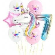 Gökkuşağı Rakam Unicorn Folyo Balon Seti 7 Yaş