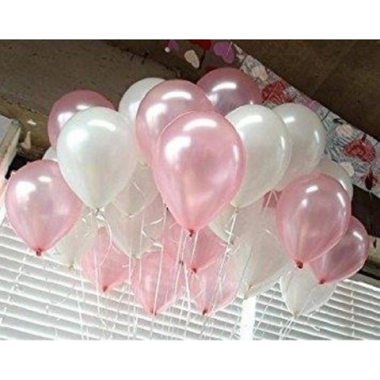 Balon 25 Adet Metalik Sedefli (Pembe-Beyaz) Karışık Balon Helyumla Uçan