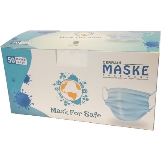 Pazariz   Cerrahi Maske Filtreli 3Katlı Telli 50Adet Tüm İzinleri Olan Turkuaz