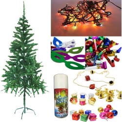 Yılbaşı Çam Ağacı 150 cm + 25 Renkli Süs+ Led ışığı +Kar Spreyi