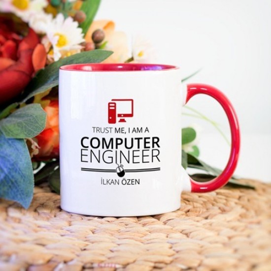 Kırmızı Renkli Bilgisayar Mühendisi Kupa Bardak