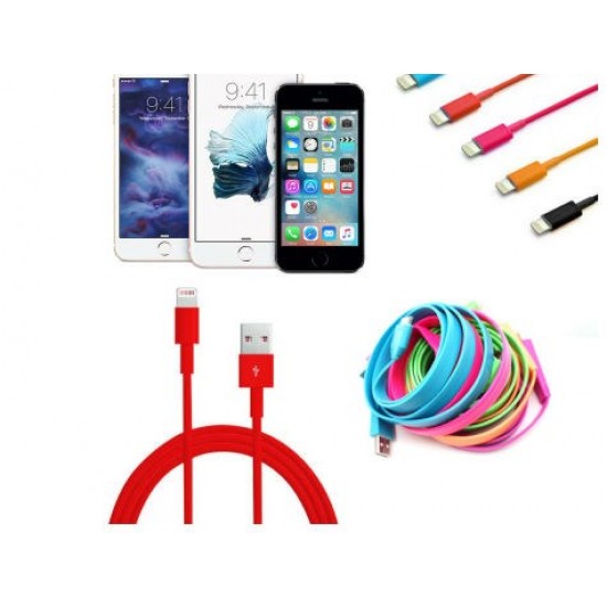 Pazariz Renkli İos 5 5S 6 6S Usb Data Kablosu - Kırmızı