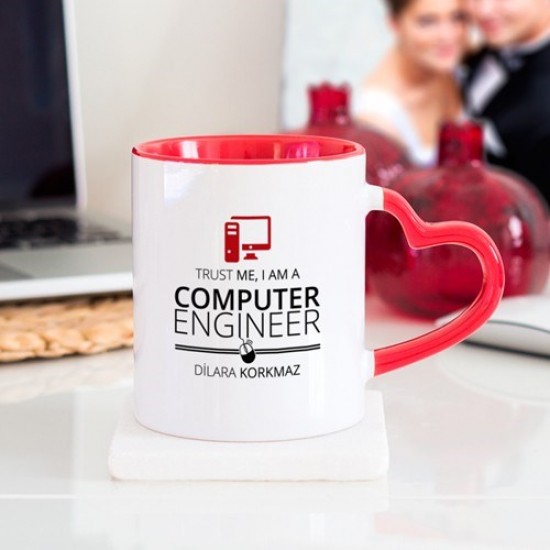 Bilgisayar Mühendisi Kalpli Kupa Bardak - Kırmızı