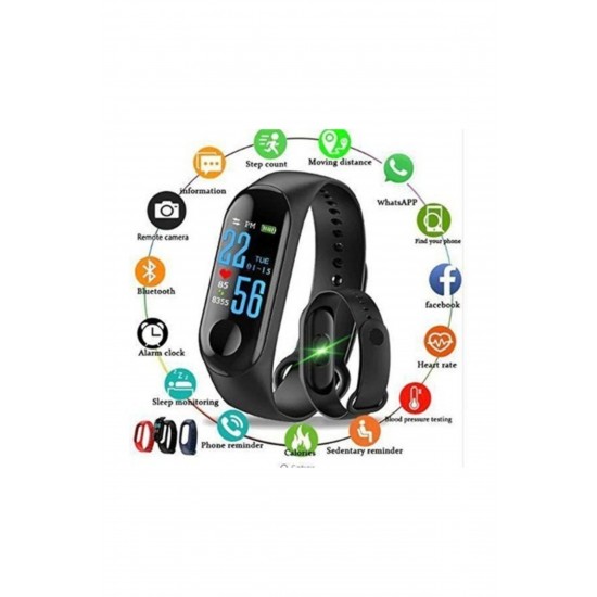 Pazariz M3 Akıllı Bileklik Titreşimli Su Geçirmez Renkli Ekran Nabız Ölç