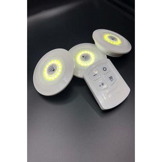 Pazariz 3lü Uzaktan Kumandalı Yapışkanlı Kablosuz Led Spot Lambalar