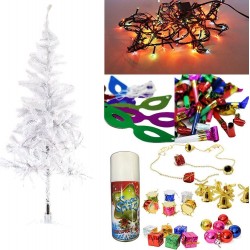 Yılbaşı Çam Ağacı 180 cm + 25 Renkli Süs + Led ışığı + Kar Spreyi