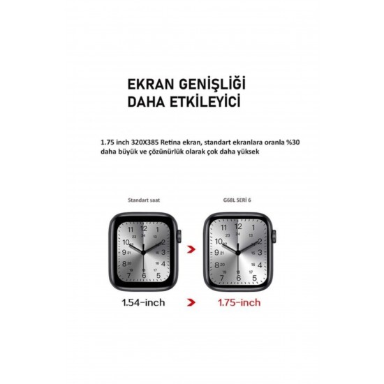 G68l Smart Watch 6s Akıllı Saat Yan Tuşlar Aktif Uygulama – Çift Kordon Siyah