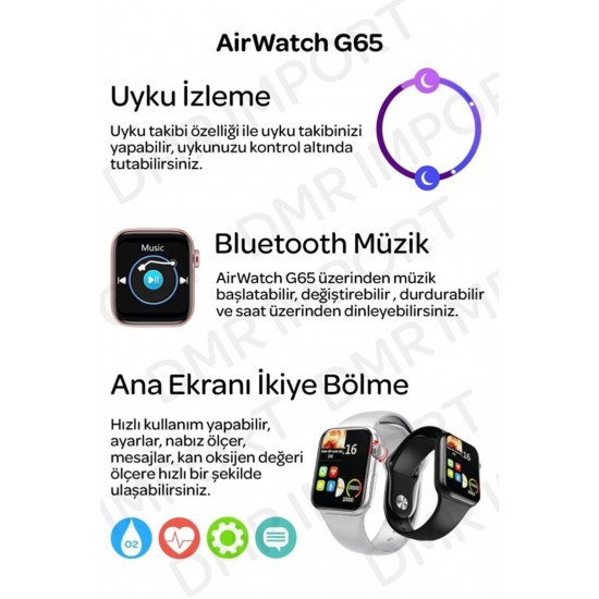 Pazarız G65l Akıllı Saat Suya Dayanıklı Ateş & Nabız Ölçer Çok Fonksiyonlu Ios Ve Android Uyumlu