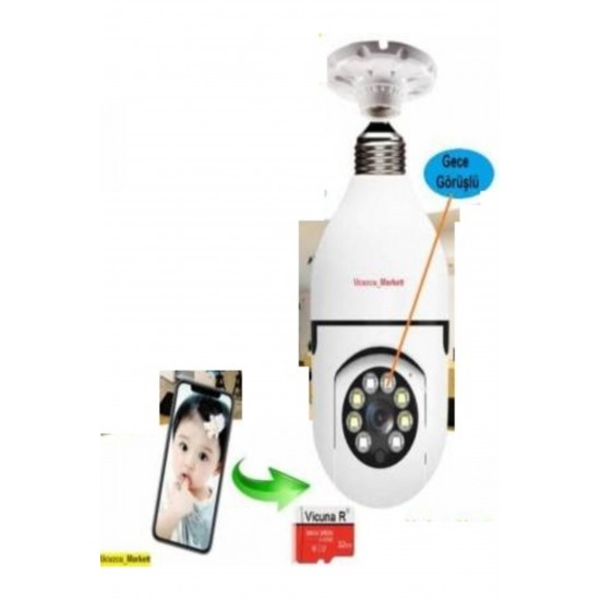 Pazariz Speed Ampul Kamera + 32gb Hafıza Kart Dünyanın Her Yerinden 360° Döndürülen Hareketli Kamera