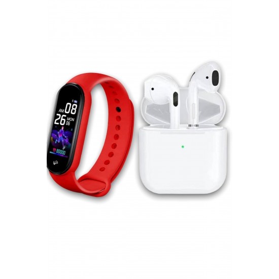Pazariz M4 Akıllı Bileklik Renkli Ekran Ve Pro 5 Mini Bluetooth Kulaklık Ios Ve Android Uyumlu Set