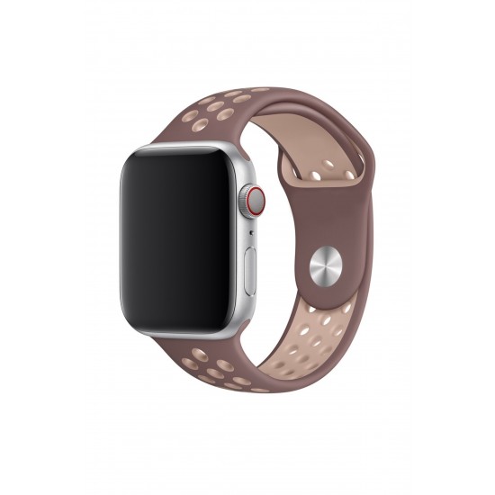 Pazariz Apple Watch Uyumlu 42-44-45 Mm Bileklik Spor Band Delikli Kordon Kahverengi