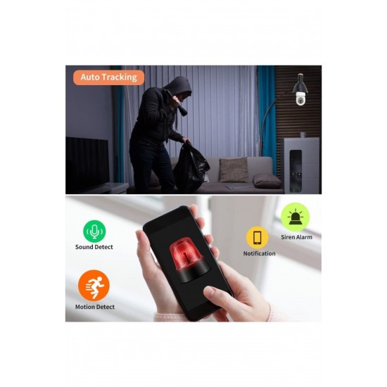 Pazariz Wifi 360 Panoramik Ampul Kamera Gece Görüş Ses Akıllı Hareket Algılayıcı