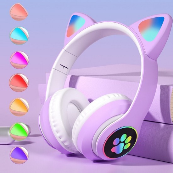 Pazariz Kart Girişli Fm Radyolu Led Işıklı Kablosuz Ve Kablolu Bluetooth Kedi Kulaklık 5.0v