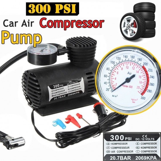 Pazariz Bot Yatak Simit Araba Araç Lastik Şişirme Pompası Hava Kompresörü 12 Volt 300 Psi Air Pump
