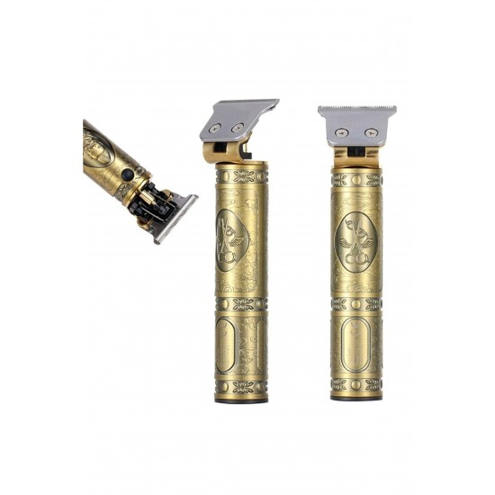 Pazariz Profesyonel T-bıçak Ense Sakal Tıraş Makinesi Digital  Metal Usb Type-C Paslanmaz Tıraş M.