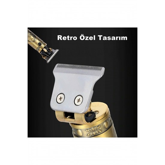 Pazariz Profesyonel T-bıçak Ense Sakal Tıraş Makinesi Digital  Metal Usb Type-C Paslanmaz Tıraş M.