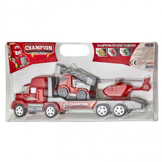 Pazariz İtfaiye Oyuncak Üçlü Araç Seti Oyuncak Çocuk Oyuncağı Tır - Çekici -  Vinç - Helikopter