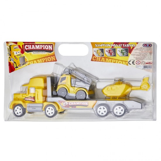 Pazariz İnşaat Oyuncak Üçlü Araç Seti Oyuncak Çocuk Oyuncağı Tır - Çekici -  Vinç - Helikopter