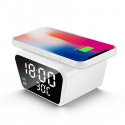 Pazariz Digital Masa Saati 15 Watt Wirelles Kablosuz Şarj Çalar Saat AlarmTermometre Çok Fonksiyonlu