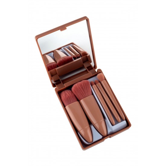 Pazariz 5'li Fırça Seti Aynalı Makyaj Fırçası Seti Kahve A + Kalite Ürün