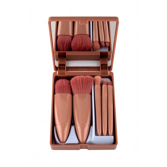 Pazariz 5'li Fırça Seti Aynalı Makyaj Fırçası Seti Kahve A + Kalite Ürün