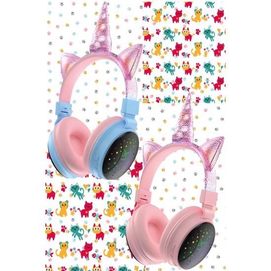 Pazariz Yeni Nesil Led Işıklandırmalı Kablosuz Sevimli Unicorn Kız Çocuk Kulaklığı