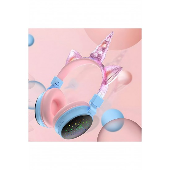 Pazariz Yeni Nesil Led Işıklandırmalı Kablosuz Sevimli Unicorn Kız Çocuk Kulaklığı