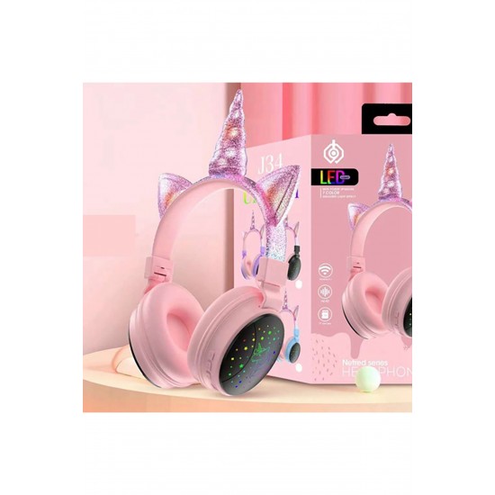 Pazariz Yeni Nesil Led Işıklandırmalı Kablosuz Sevimli Unicorn Kız Çocuk Kulaklığı