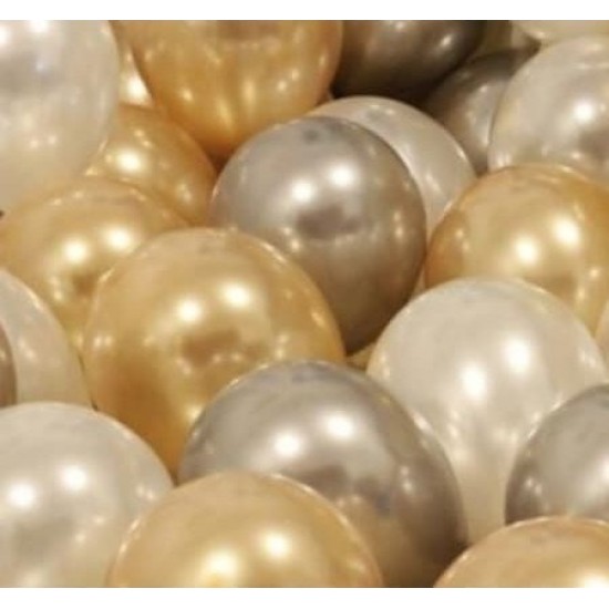 Balon 50 Adet Metalik Kaliteli (Gold-Gümüş-Beyaz Karışık) Uçan Balon